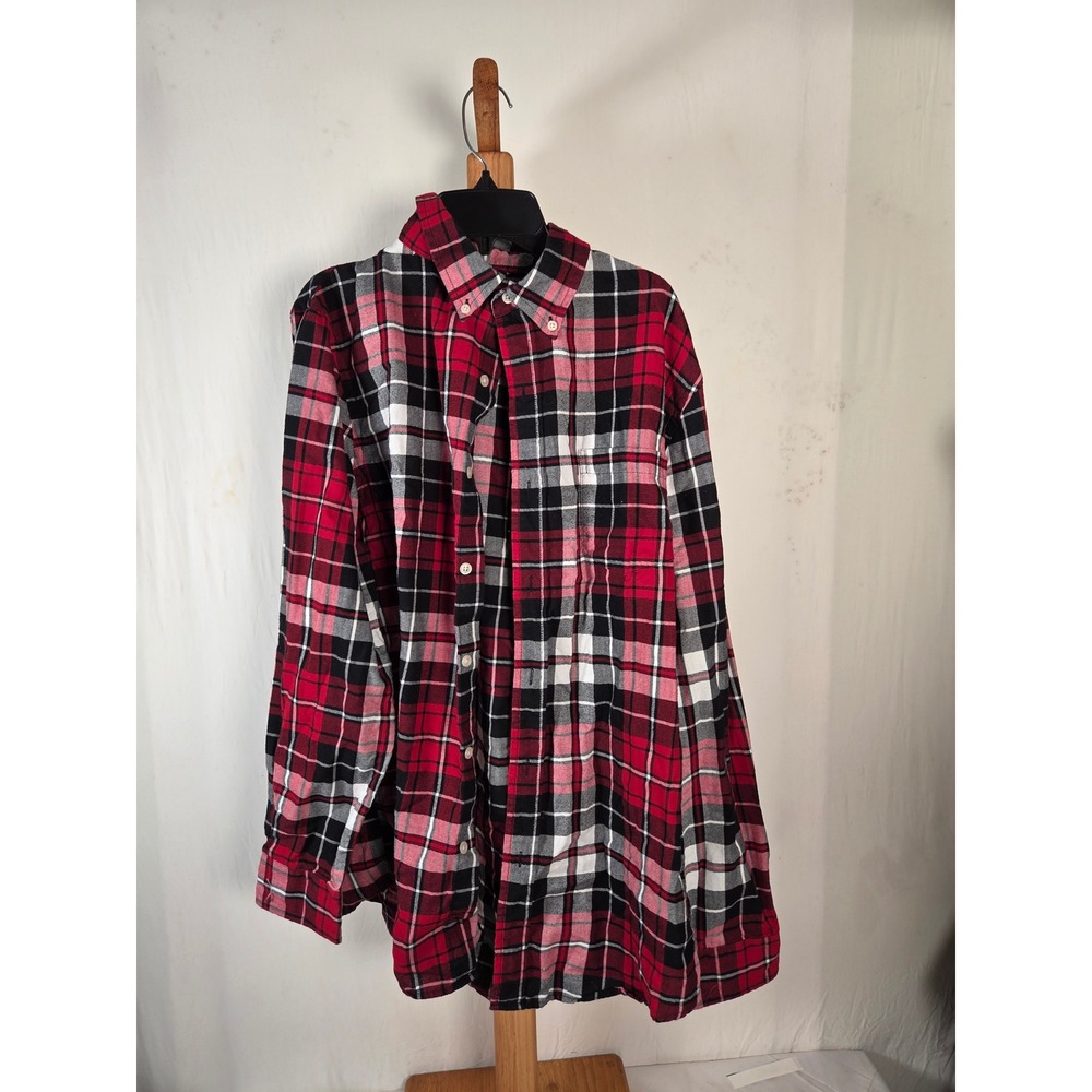 Chaps Mens Red Black White Plaid Long Sleeve Button Down Shirt Large 00465